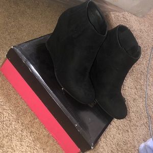 Black Stretch Suede Wedges